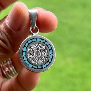 Silver and crushed Turquoise Pendant Necklace